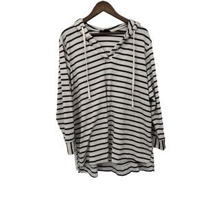 Jane + Delancey Women's White Stripe V Neck‎ Hooded Tunic Top Plus Size 1X